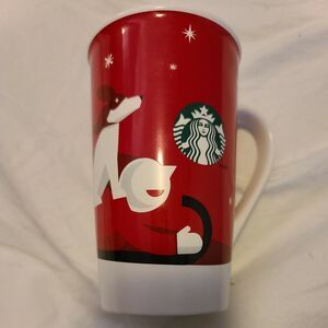 2011 Starbucks Holiday Christmas Mug/Cup--Red Dog & Boy Sledding 16 oz